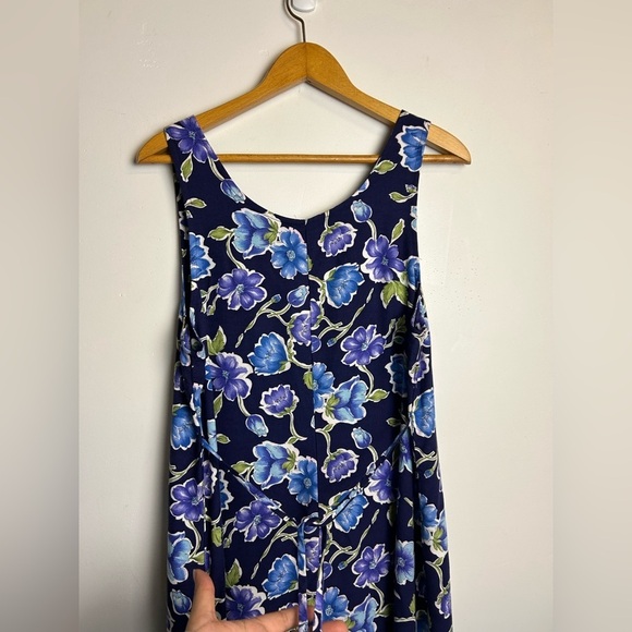 VTG Y2K Byer Studio Women 12 Midi Dress Floral Blue English Country Cottage slit - Picture 3 of 16